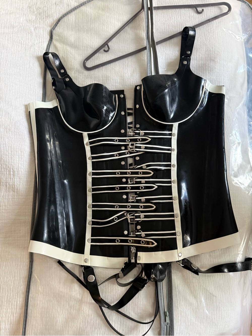 Black & White Latex Underbust Corset Top